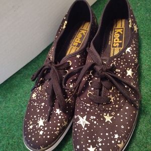 KEDS Womens Celestial Star Sneakers Black Gold size 8 Like new